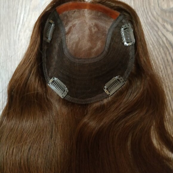 Real Human Hair Topper for Thinning Hair, Chocolate Brown, 16", 6x7" Base - Picture 4 of 10